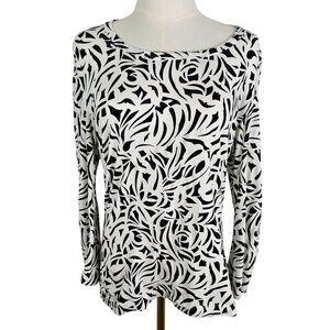St. John Sport Long Sleeve Black White Floral Top Small Knit